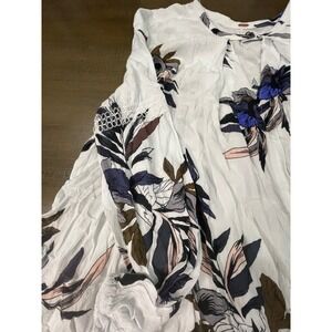 Free People Floral Blouse Top Long Sleeve White Flowy Oversized Boho Chic